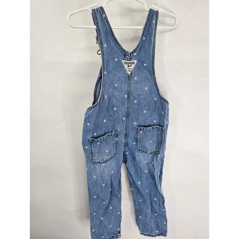 OshKosh B'gosh Overalls Coveralls Toddler Blue Denim Pockets Adjustable Size 2T